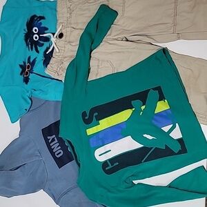 5/$30 H&M Hoodie Good Vibes, long sleeve graphic, khakhi drawstring Joggers